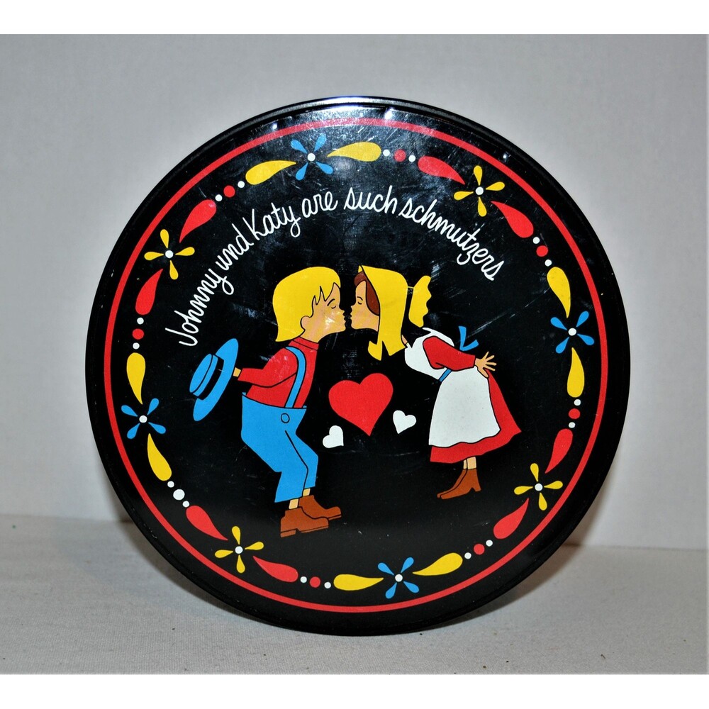 Vintage Black Metal Tin, Sweet Amish Fun, Graphics all around